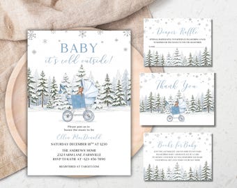 Winter Baby Shower Invitation Bundle | Blue Snowflake Theme (Digital Download)