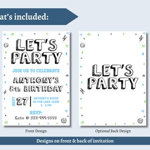 Plantilla de invitación de cumpleaños para niño: Blanco y negro (Descarga digital) imagen 2