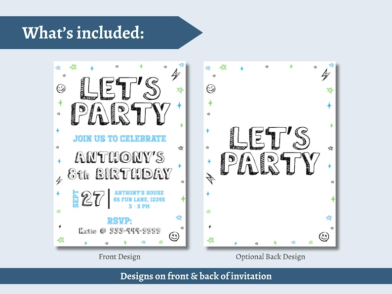 Plantilla de invitación de cumpleaños para niño: Blanco y negro (Descarga digital) imagen 2