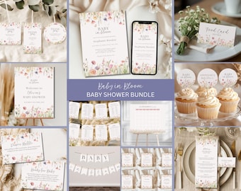 Baby in Bloom Baby Shower Template Bundle: Wildflower Invitation (Digital Download)