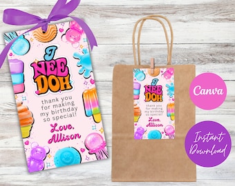 Squishy Sensory Toy Birthday Thank You Tags, Editable Party Favor Template (Digital Download)