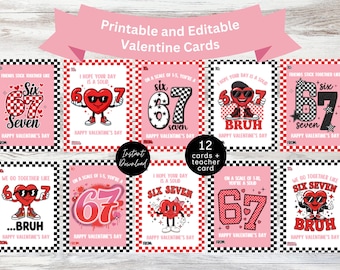 Lustige Valentinstag Karten für Kinder | Six-Seven Theme (Canva Vorlage + PDF)