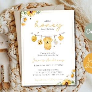 Winnie The Pooh Baby Shower Invitation: Honey Theme (Editable Canva Template)