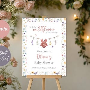 Editable Baby in Bloom Baby Shower Welcome Sign, Wildflower Baby Shower Sign, Pink Spring Flowers Baby Shower, Editable Printable
