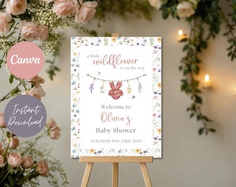 Wildblumen-Babyparty-Willkommensschild: Bearbeitbares Baby in Bloom-Blumendesign (Digitaler Download)