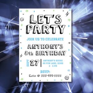 Plantilla de invitación de cumpleaños para niño: Blanco y negro (Descarga digital) imagen 6