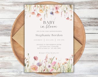Wildflower Baby Shower Invitation: Editable Pink Floral (Digital Download)