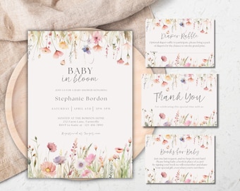 Wildflower Baby Shower Invitation Bundle: Editable Floral Invite (Digital Download)