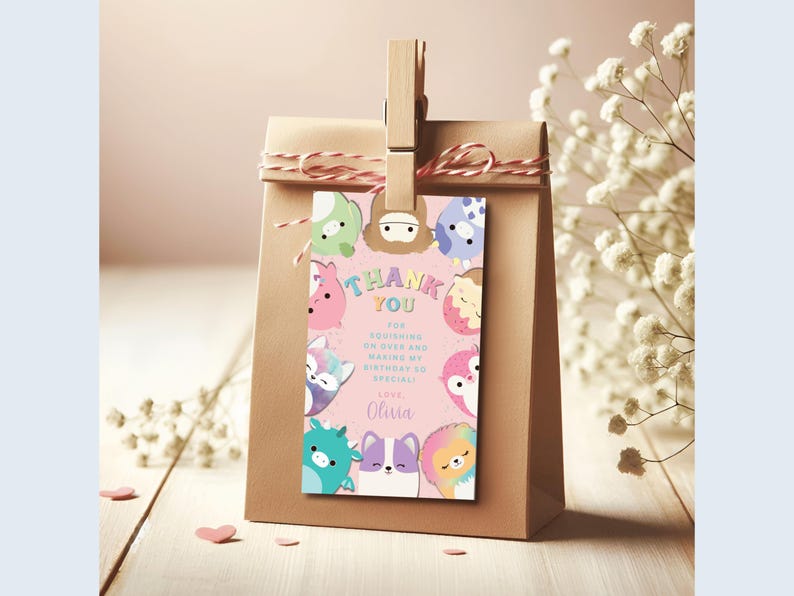 Editable Squishmallow Thank You Tags, Squishy Favor Gift Tags Labels ...