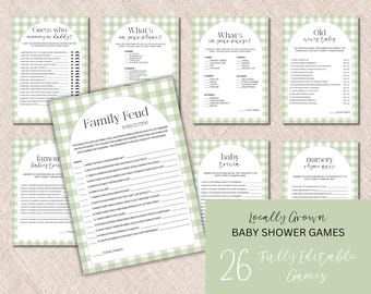Locally Grown Baby Shower Games Bundle: Editable Templates (Instant Download)