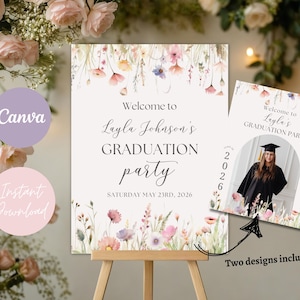 Wildflower Graduation Party Welcome Sign: Floral Graduate Decor (Editable Printable)