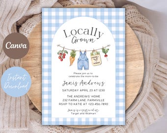 Blue Locally Grown Baby Shower Invitation: Rustic Farm Evite (Digital Download)