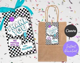 Retro Let's Party Birthday Thank You Tags: Neon Doodles Favor Tags (Digital Download)