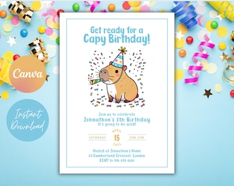 Capybara Birthday Invitation Template: Kids Party Invite (Digital Download)