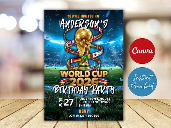 World Cup Birthday Invitation | Soccer Party Evite (Canva Template, Instant Download)