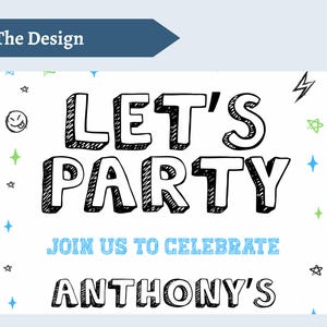 Plantilla de invitación de cumpleaños para niño: Blanco y negro (Descarga digital) imagen 4