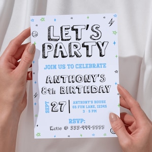 Plantilla de invitación de cumpleaños para niño: Blanco y negro (Descarga digital) imagen 7