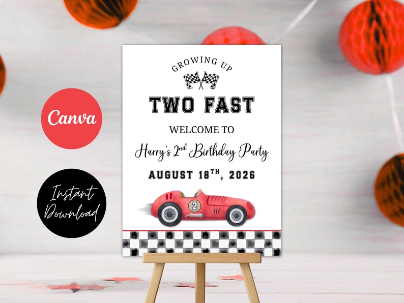 Two Fast Birthday Welcome Sign | Race Car Party Decor (digital Download ...