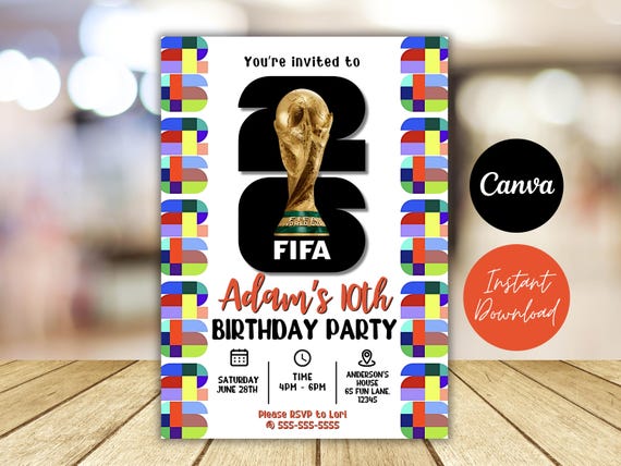 World Cup Birthday Invitation | Soccer Party Evite (Canva Template, Instant Download)