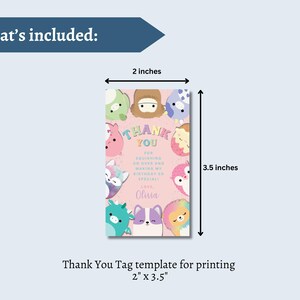Editable Squishmallow Thank You Tags, Squishy Favor Gift Tags Labels ...