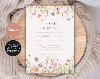 Liebe in Blüte Brautparty Einladung Vorlage (Floral Canva Evite, bearbeitbar)