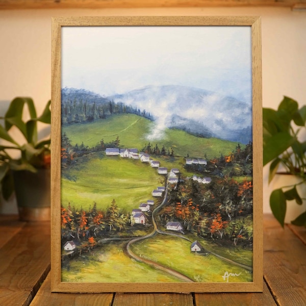 Eifeldorf am Morgen in 30x40 cm | Motiv aus der Nordeifel | Landschafts- & Naturmotiv | Landhausstil | Hochwertiger Kunstdruck auf Leinen