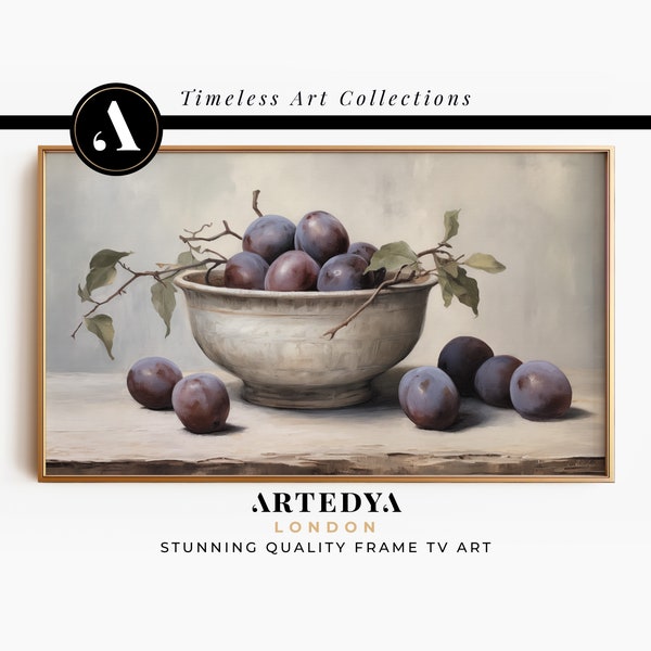 Vintage Fruit Still Life - Plums | Neutral Tones | Digital Download | Samsung Frame TV Art | Collection 'Tranquil Stillness' by ARTEDYA