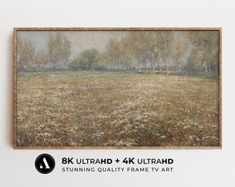 Arte de TV con marco de primavera: Paisaje campestre vintage con prado en flor / Pintura al óleo campestre para TV / Descarga digital UHD 8K y 4K / por ARTEDYA