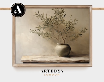 Bodegón vintage: Pintura de olivo / Tonos apagados / Arte de pared imprimible - Descarga digital / Colección 'Tranquil Stillness' de ARTEDYA