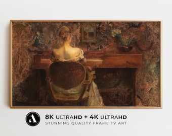 Retrato de mujer tocando el piano en marco para TV / Descarga digital en 8K y 4K / Cuadro de dama antigua para TV / Arte clásico elegante de ARTEDYA