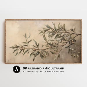 Vintage Frame Tv Art Olive Branch Painting | Olive Tree Botanical Art | Muted Colours |  Frame TV Art | by ARTEDYA