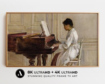 Retrato de mujer tocando el piano en marco para TV / Descarga digital en 8K y 4K / Cuadro de dama antigua para TV / Arte clásico elegante de ARTEDYA
