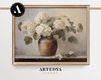 Impresión de bodegón de hortensias melancólicas / Arte mural de flores botánicas vintage / Pintura al óleo de primavera imprimible / Descarga digital / por ARTEDYA