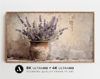 Marco de flores vintage para TV, arte de naturaleza muerta con lavanda / Pintura floral 8k y 4K para TV / Protector de pantalla de verano / Decoración botánica de primavera / por ARTEDYA