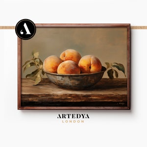 Moody Vintage Fruit Still Life: Peaches Oil Painting | Printable Wall Art - Digital Download | Collection &#39;Tranquil Stillness&#39; by ARTEDYA