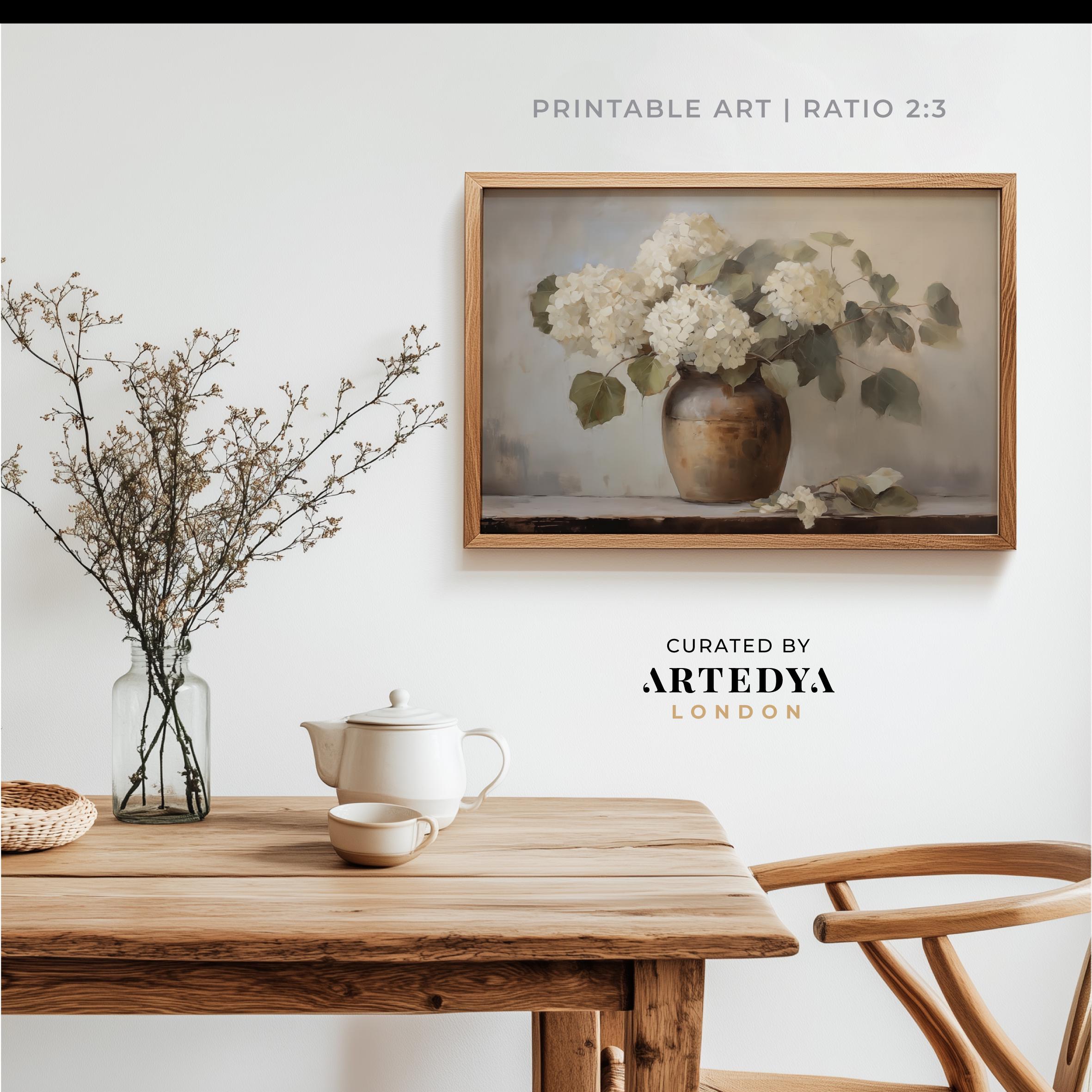 Moody Hydrangea Still Life Print | Vintage Botanical Flower Wall Art ...