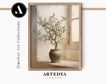 Vintage Still Life: Olive Tree Painting | Muted Tones | Printable Wall Art - Digital Download | Collection 'Tranquil Stillness' by ARTEDYA