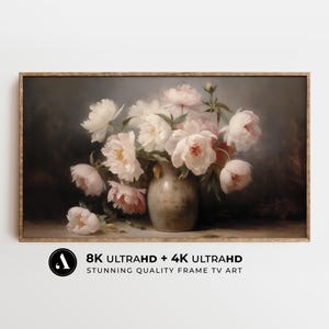 Spring Frame Tv Art | Moody Dark Flower Still Life: Peonies in Vase | Dark Academia | Digital Download | by ARTEDYA