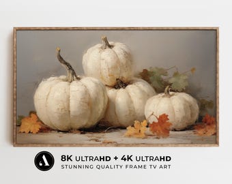 Vintage Fall Frame Tv Art | White Pumpkins Tv Art Painting | Frame TV Art | Halloween or Thanksgiving Frame TV Art for Screen | by ARTEDYA