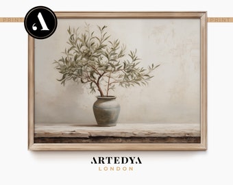 Vintage Still Life: Olive Tree Painting | Muted Tones | Printable Wall Art - Digital Download | Collection 'Tranquil Stillness' by ARTEDYA