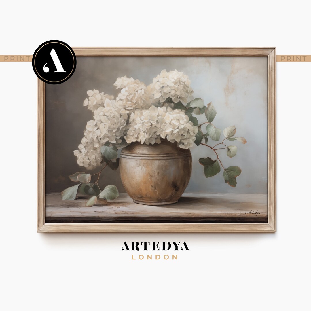 Vintage Floral Still Life: Hydrangea | Muted Tones | Printable Wall Art ...
