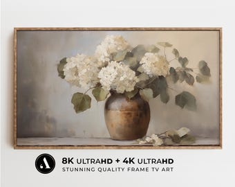 Cuadro decorativo vintage para TV con marco de primavera - Hortensia / Decoración neutra para el hogar / Descarga digital / Cuadro rústico para TV / por ARTEDYA