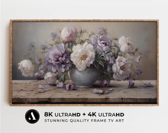 Marco de flores de primavera para TV, arte vintage, pintura botánica, arte para TV en pantalla / Tonos neutros / Descarga digital 4k y 8k / por ARTEDYA