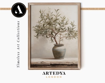 Vintage Still Life: Olive Tree Painting | Muted Tones | Printable Wall Art - Digital Download | Collection 'Tranquil Stillness' by ARTEDYA