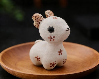 Handcrafted Ceramic Deer Tea Pet, White Kaolin Clay