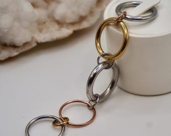 Chunky Mixed Metal Statement Ring: Gold, Silver & Rose Gold - Adjustable