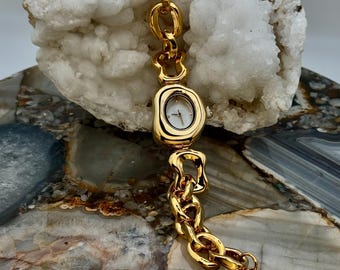 Reloj de oro para mujer, reloj con pulsera de oro, diseño de reloj único, reloj de oro, reloj de acero inoxidable, reloj que no se deslustra, apilable, regalo para ella