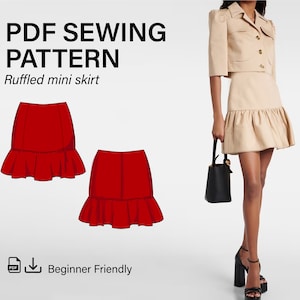 Jupe à volants, téléchargement numérique, mini jupe à volants, patron de couture Pdf, impression à la maison, motif imprimable, adapté aux débutants - XS-XXL