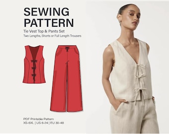 Linen Tie Top Vest and Shorts Sewing Pattern, Beginner Friendly (Digital Download)
