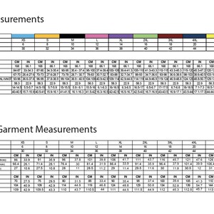 K&ouml;nnte beinhalten: Eine Tabelle mit K&ouml;rperma&szlig;en in Zoll und Zentimetern f&uuml;r verschiedene Gr&ouml;&szlig;en von XS bis 5XL. Die Tabelle enth&auml;lt auch fertige Kleidungsma&szlig;e in Zoll und Zentimetern f&uuml;r verschiedene Gr&ouml;&szlig;en von XS bis 5XL.
